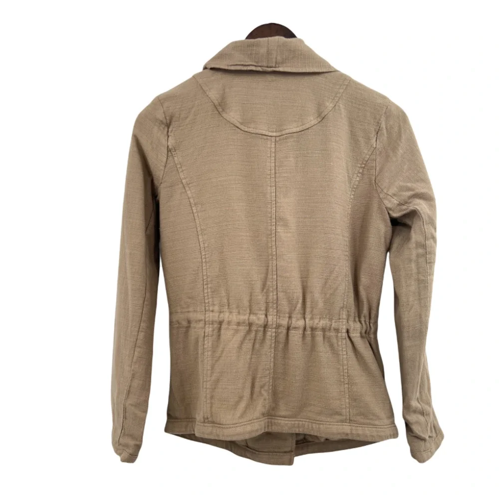 LUCKY BRAND tie waist button up taupe gray waterfall collar brown jacket size XS - Picture 2 of 9
